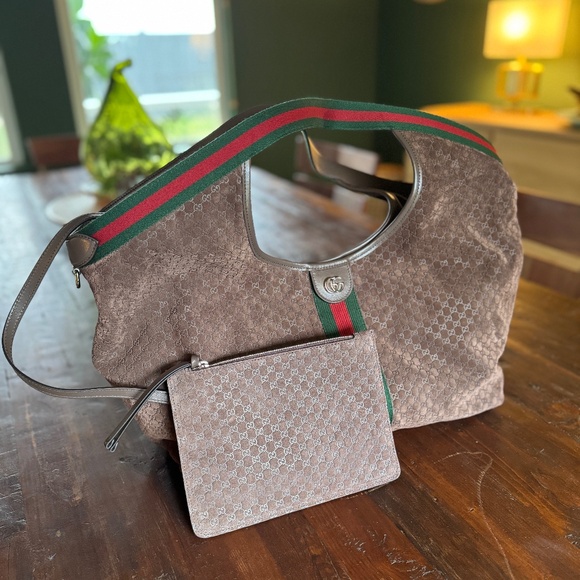 5th AVENUE EXCLUSIVE! Limited Edition Gucci Giglio Brown Suede Large Tote Bag - Picture 1 of 9